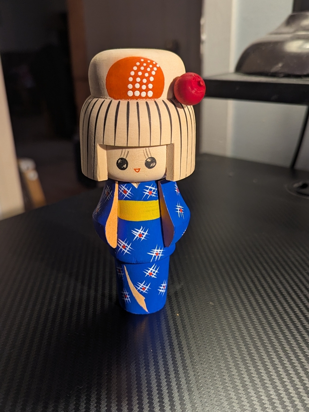 Handcrafted Blue Kokeshi Doll Wood Toy - Traditional Japanese Style